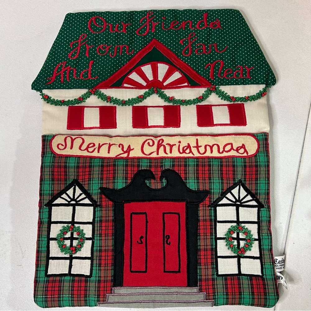 Vintage Casita Designs Fabric House Christmas Card Holder - Door Wall Hanger New